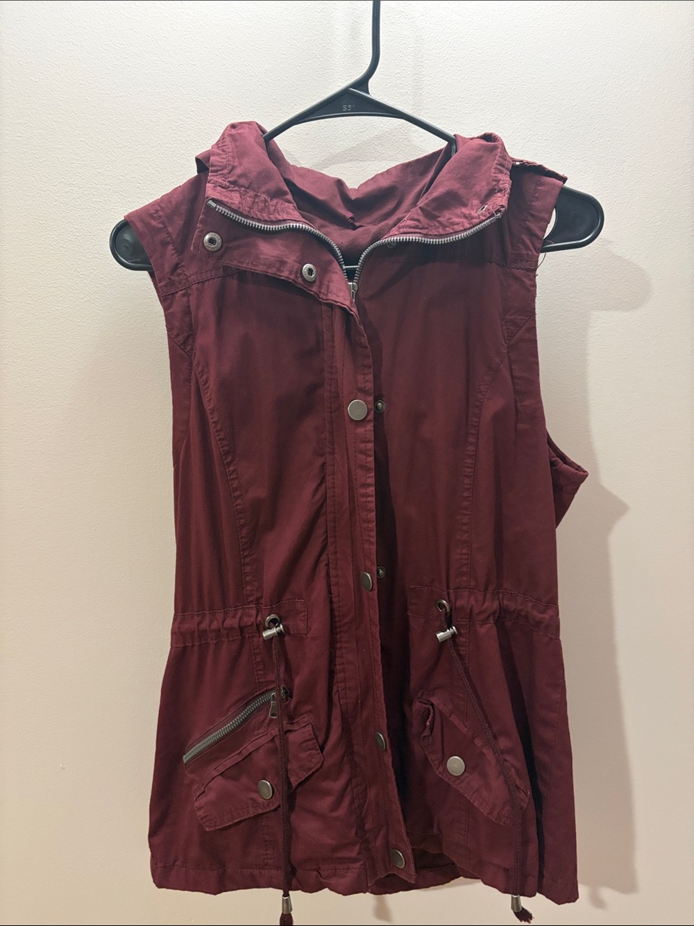 YMI Burgundy Hooded Sleeveless Utility Vest